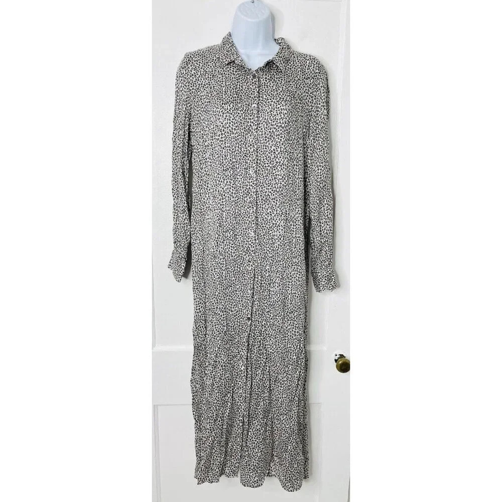 Amuse Society Maxi Dress XS/S Leopard Print Side Slit Button Up Breathable Boho